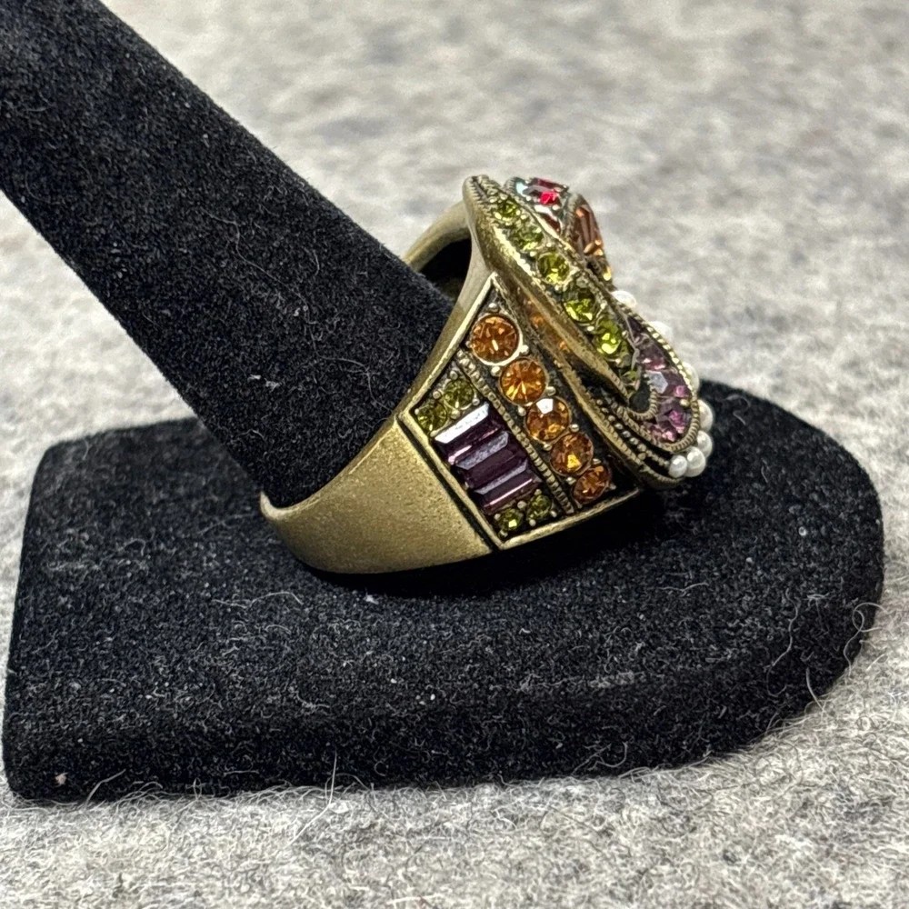 Heidi Daus Multicolor Crysal Swirl Statement Ring Faux Pearl Size 10 NIB